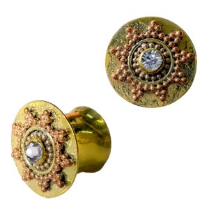 Expansor artesanal tapón bronce pulido “STRASS Y BOLITAS”